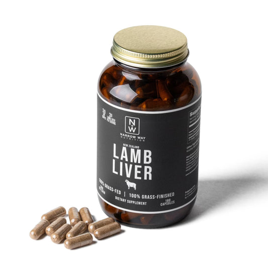 Narrow Way Nutrition Encapsulated New Zealand Lamb Liver Front In Glass Bottle